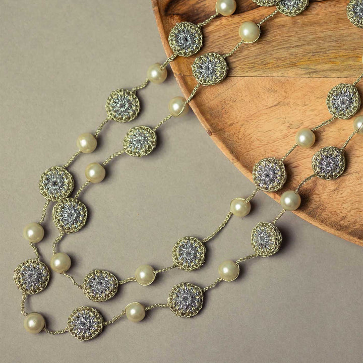 Handmade Crochet Gold Nakshatra Pearl Necklace