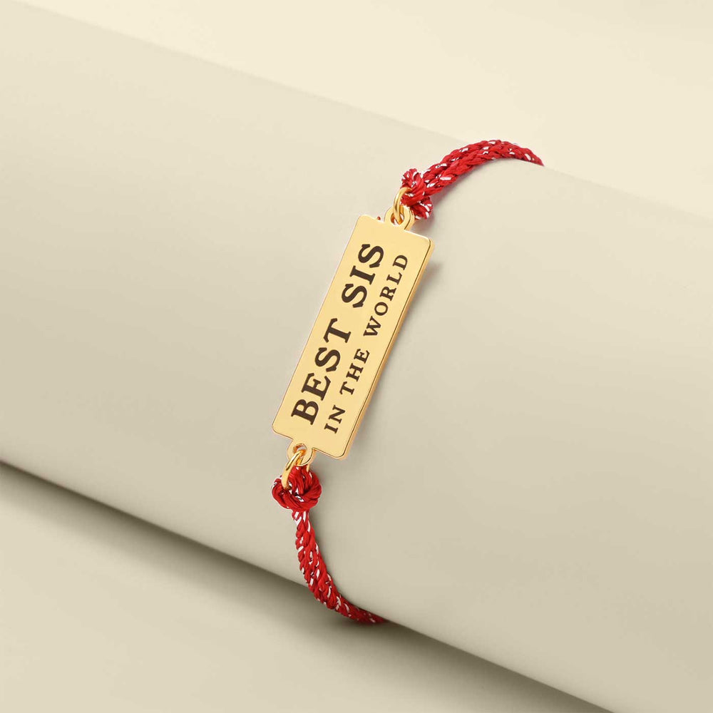 Handmade Best Sis In The World Design Metal Rakhi For Sisters - Worn on Display Cylinder
