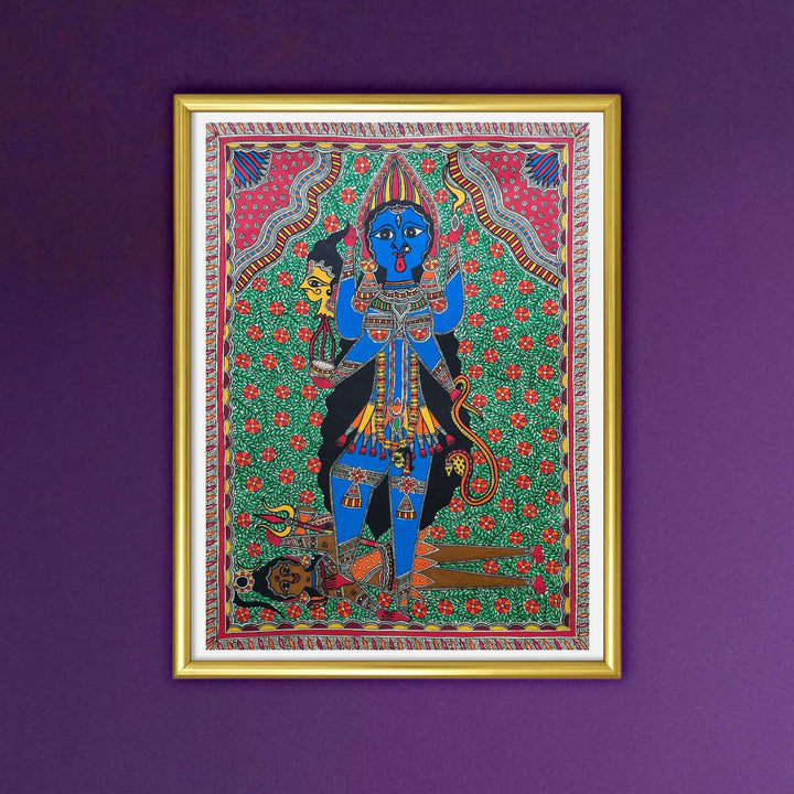22 x 30 Inch | Goddess Kali | Original Hand Painted Madhubani Painting | Natural Pigments On Paper