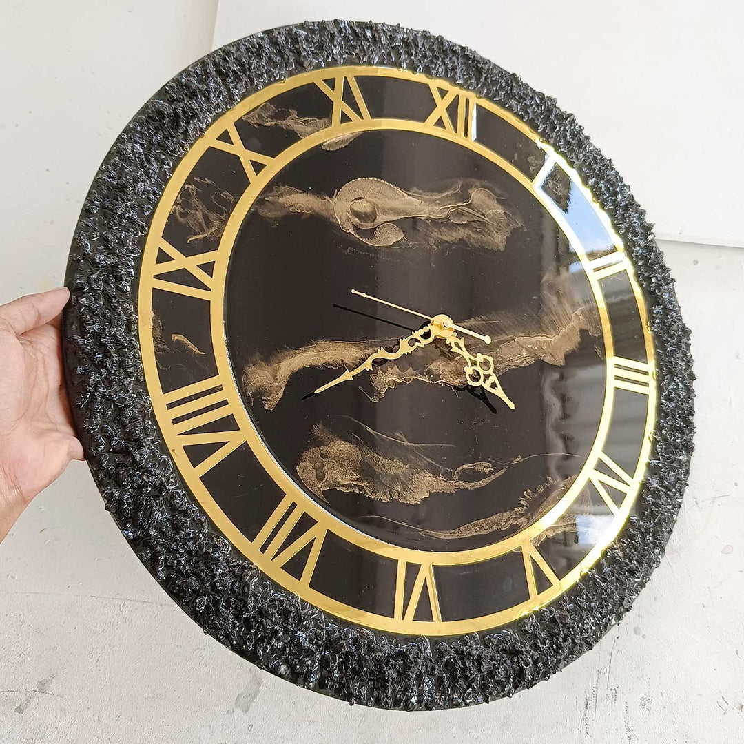 Handmade Black & Gold Resin Wall Clock