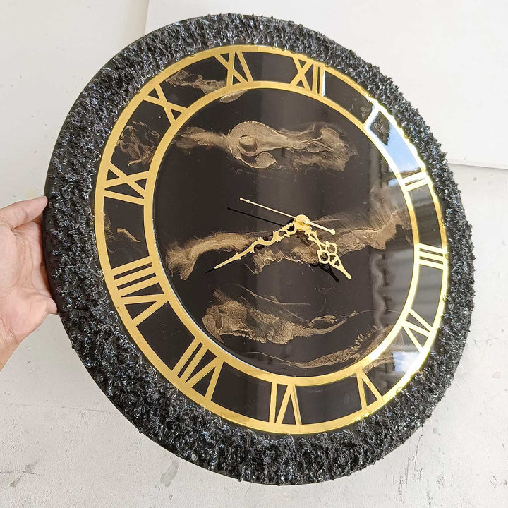 Handmade Black & Gold Resin Wall Clock