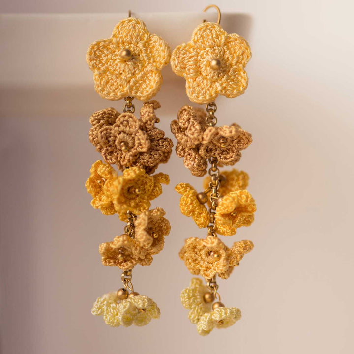 Handmade Crochet Yellow Shower Floral Dangler Earrings