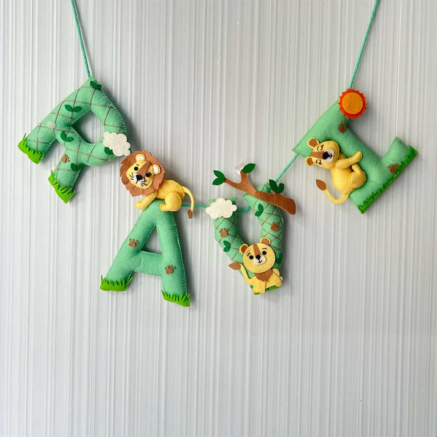 Personalized King Of The Jungle Felt Bunting Garland For Kids - Hanging Banner Front View