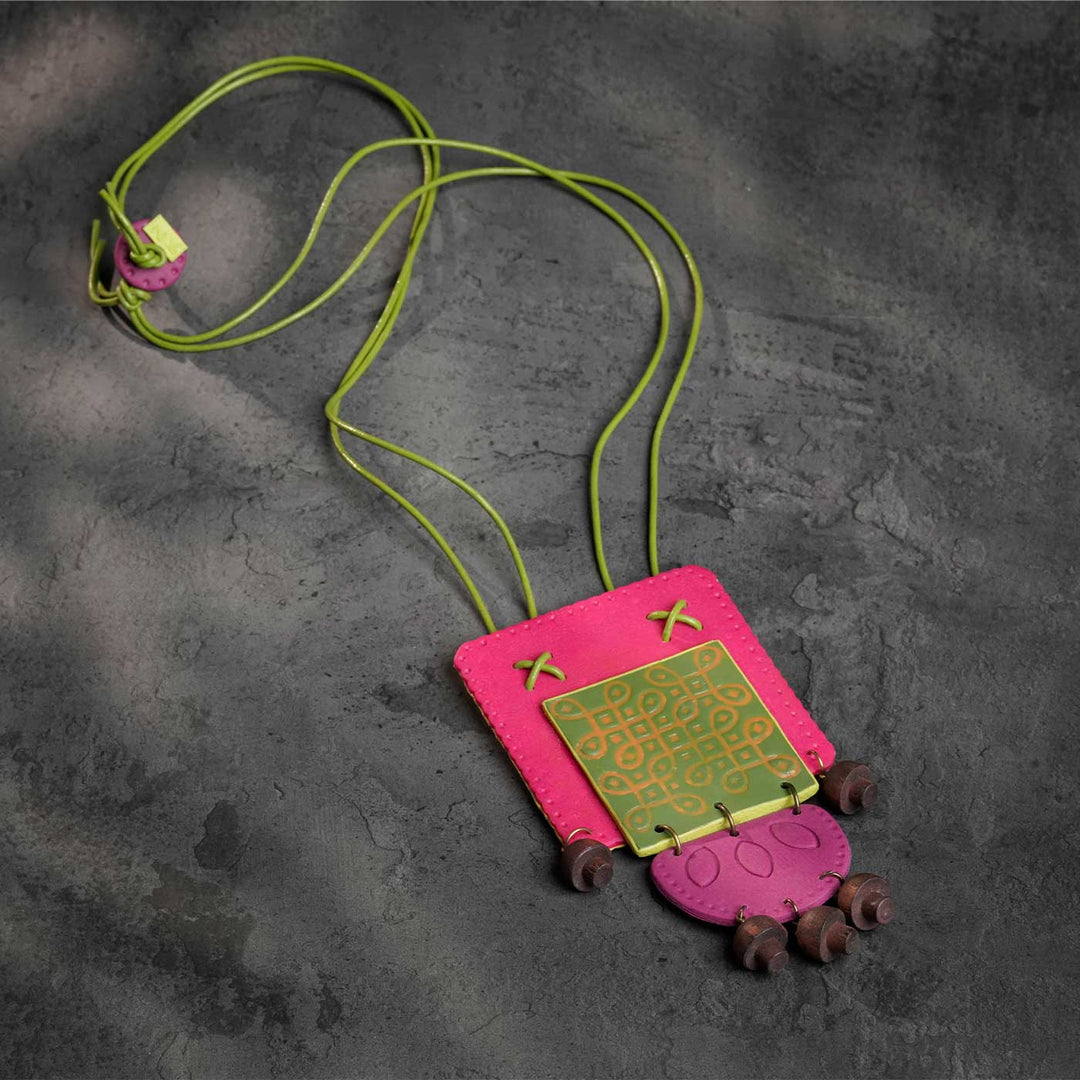 Handmade Polymer Clay Ponmozhi Reversible Kolam Necklace