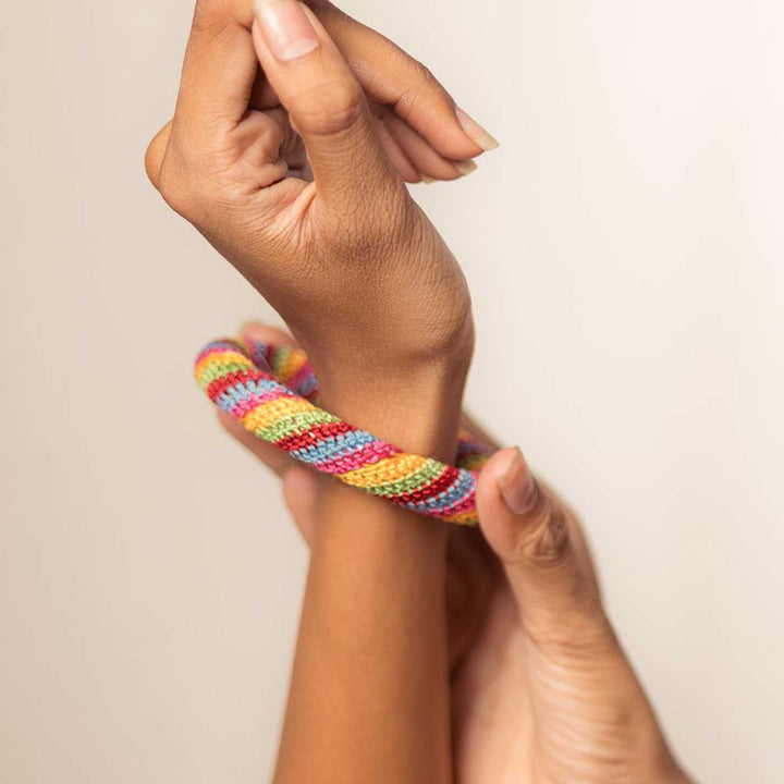 Handmade Crochet Rangat Multicolor Stripes Bangle