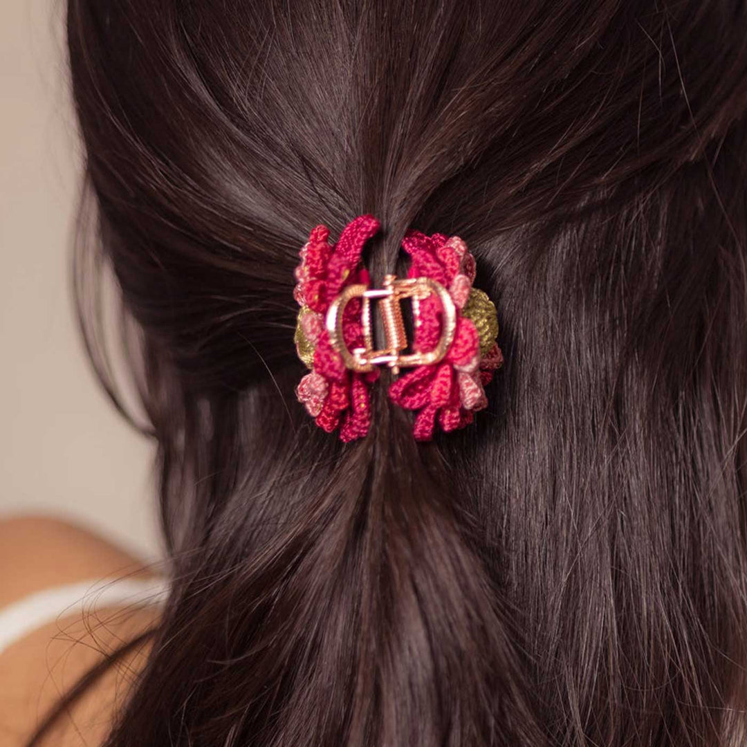 Handmade Crochet Guncha Dahlia Labyrinth Hair Clutch