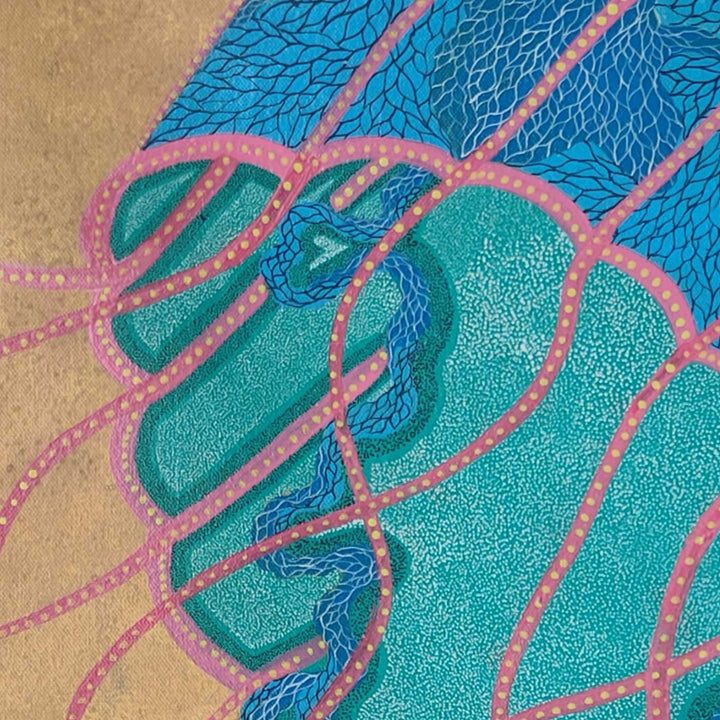 36 x 24 Inch | Sea Spirit Jellyfish | Original Hand Painted Tribal Gond Art Painting | Acrylic Paints On Canvas