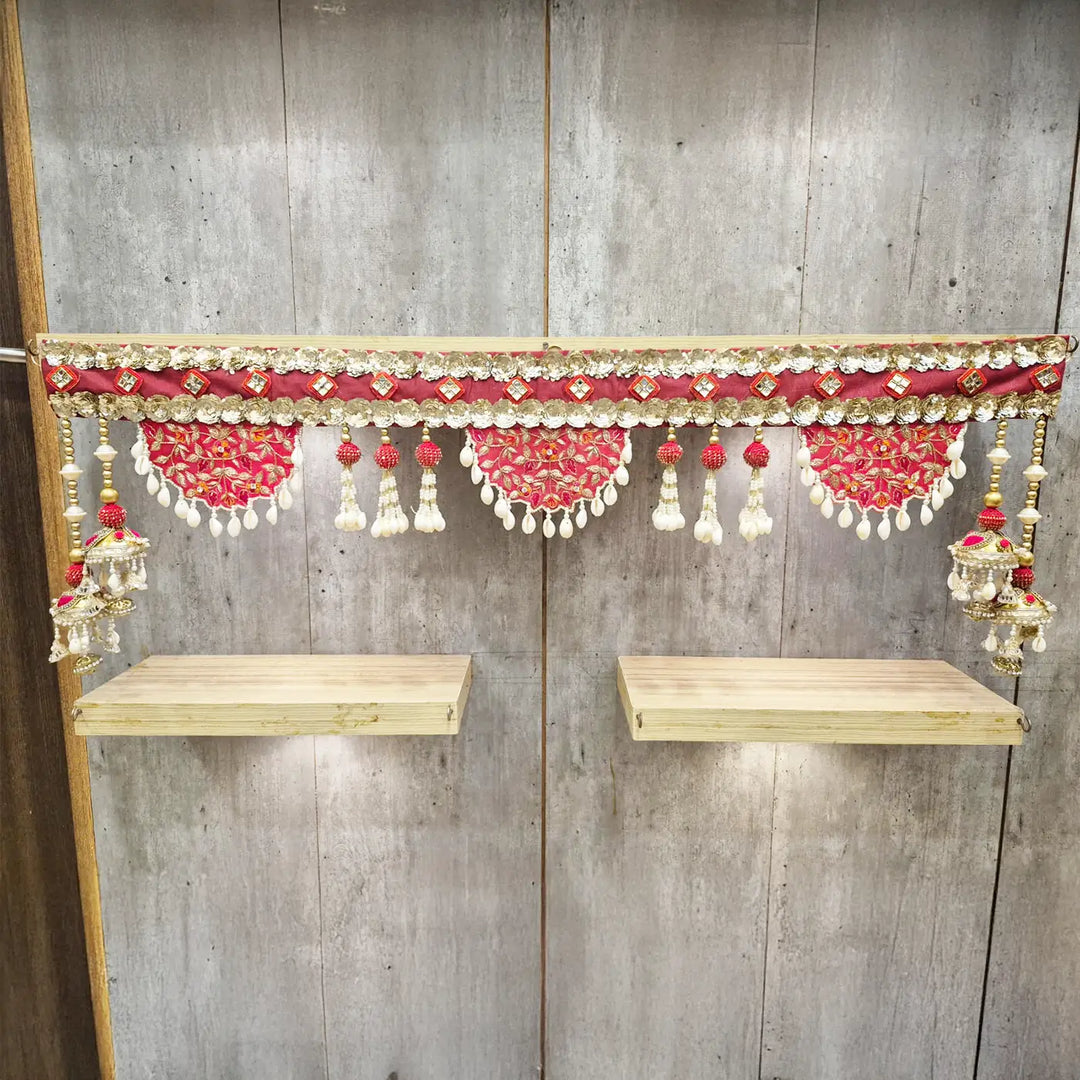Hand Embroidered Shells & Sequins Red Designer Toran