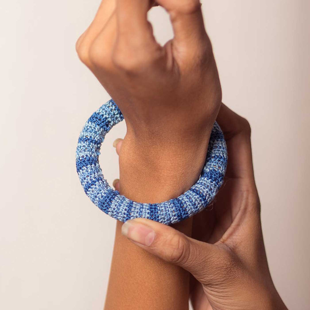 Handmade Crochet Rangat Blue Striped Bangle