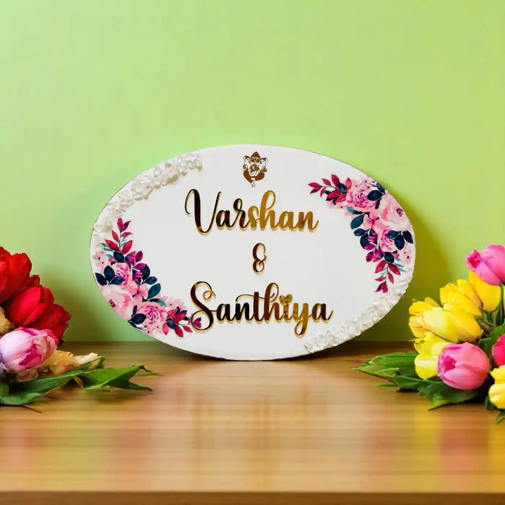 Personalized White Floral Resin Name Plate