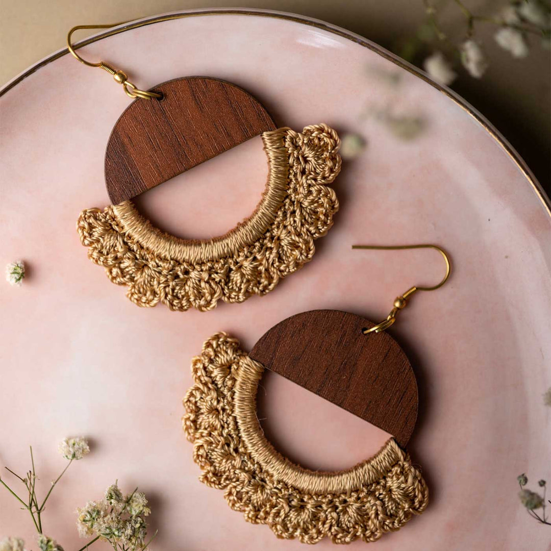 Handmade Beige Crescent Moon Earrings