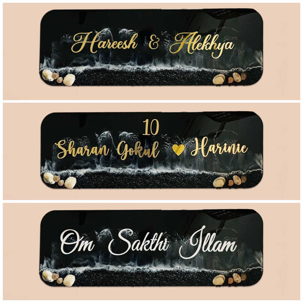 Personalized Black Beach Theme Resin Name Plate For Couples - Name Personalization Example Front View