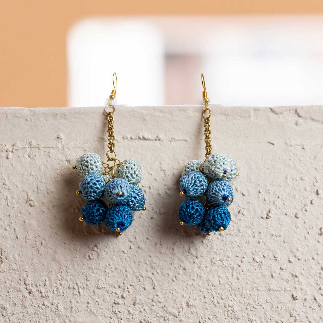 Handmade Crochet Blue Ombre Viscose Thread Swing Earrings
