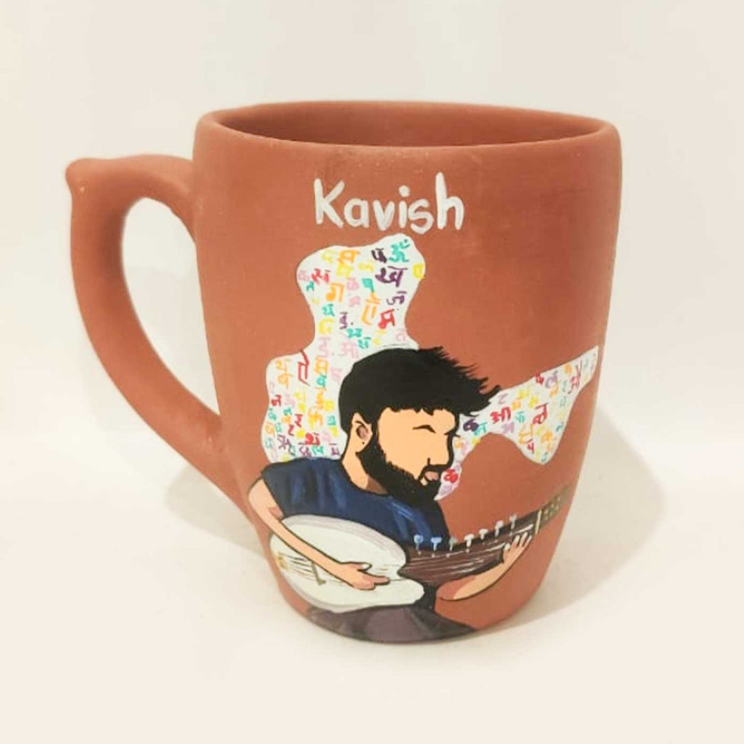 Handpainted Personalised 3D Terracotta Mug With Caricatures And Background