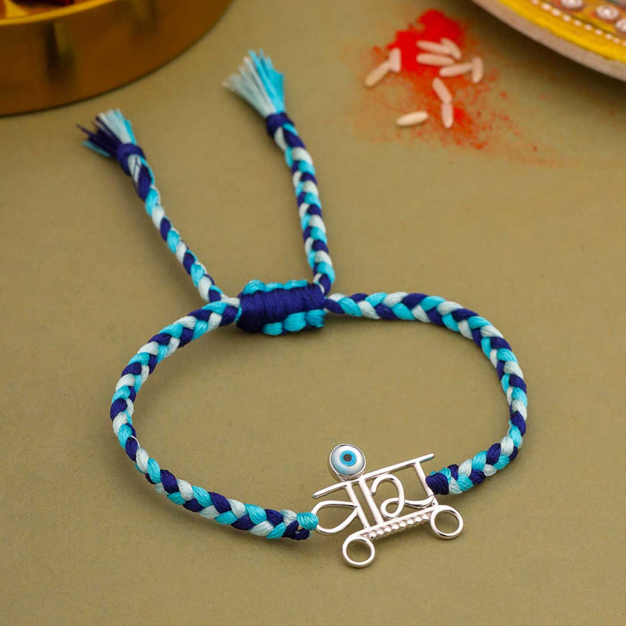 Handmade Veera Design Evil Eye Silver Rakhi For Brother - Front View
