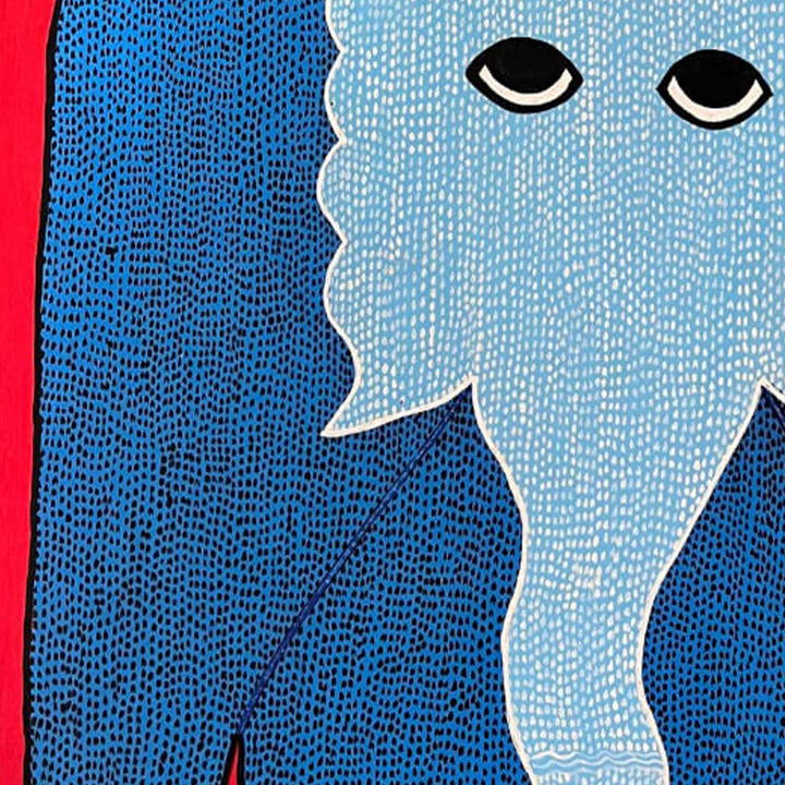 15 x 22 Inch | Elephant | Original Hand Painted Tribal Gond Art Painting | Acrylic Paints On Canvas