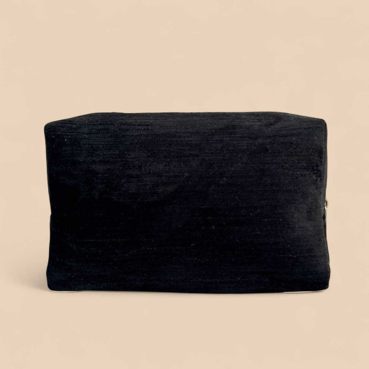 Personalized Handmade Embroidered Gold Letters Solid Black Pouch