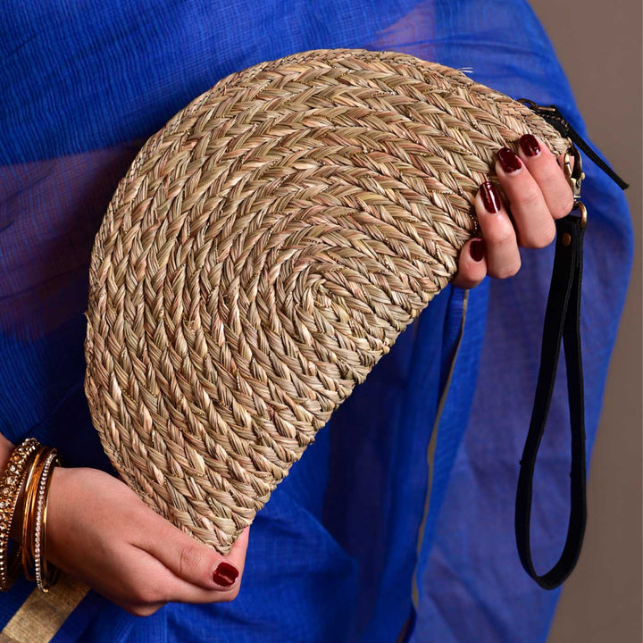 Handmade Grass Woven Gold Boho Sanai Clutch