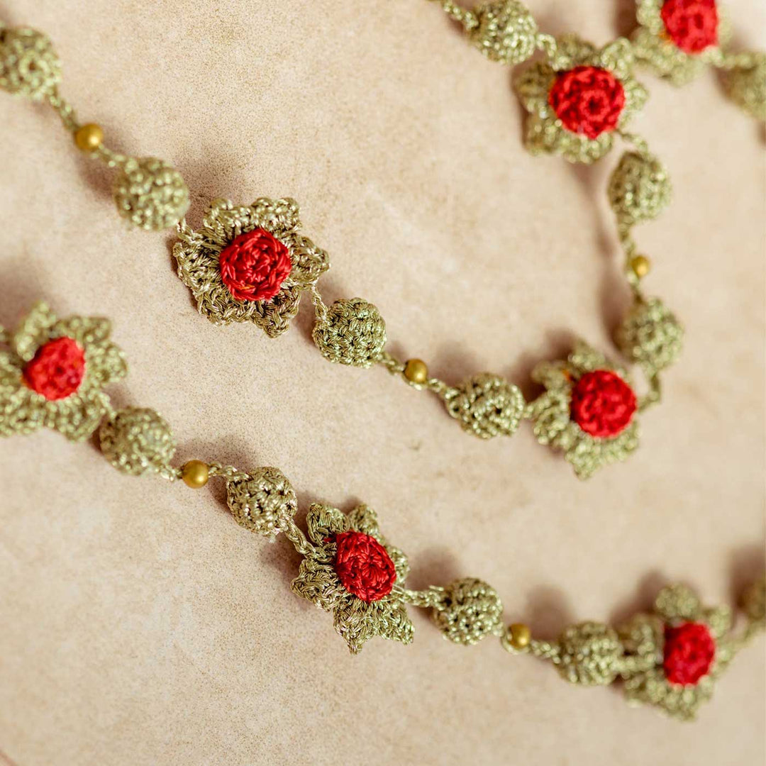 Handmade Crochet Gulnaar Gold Daisies Bead Necklace
