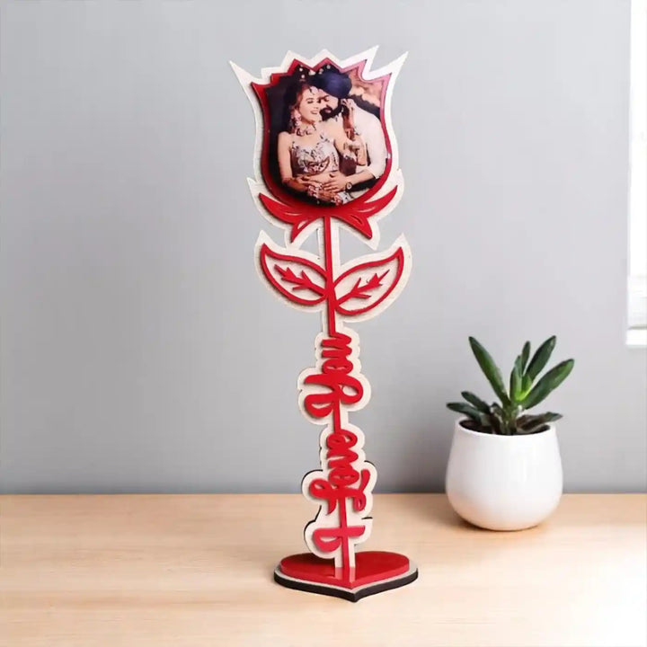 Photo Personalized Printed Rose Theme Wooden Decorative Plaque