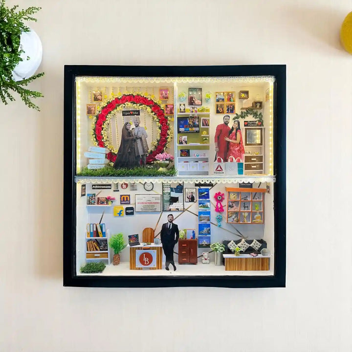 Photo Personalized Handmade Four Partition Design Couples MDF Wood Decorative Plaque With Lights