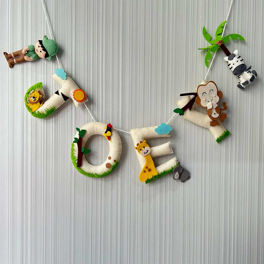 Personalized Jungle Safari Felt Bunting Garland For Kids - Full Hanging Name Garland View