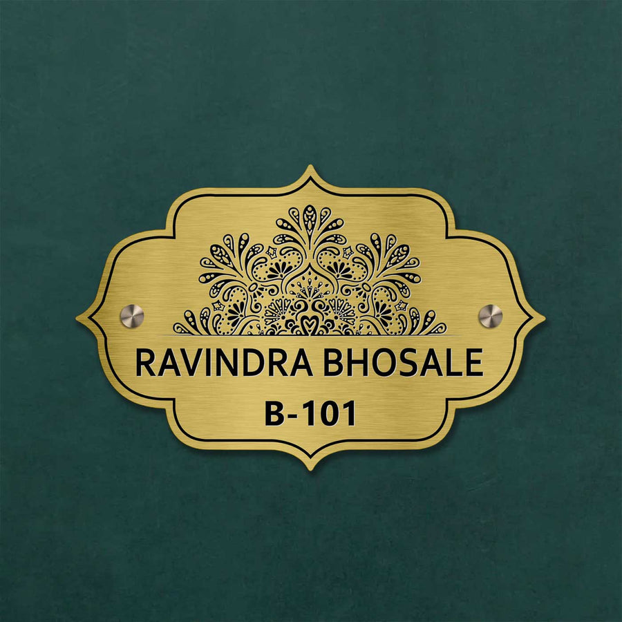 Personalized Weatherproof Charming Engraved Gold Stainless Steel Name Plate - Front View Mounted with Screws