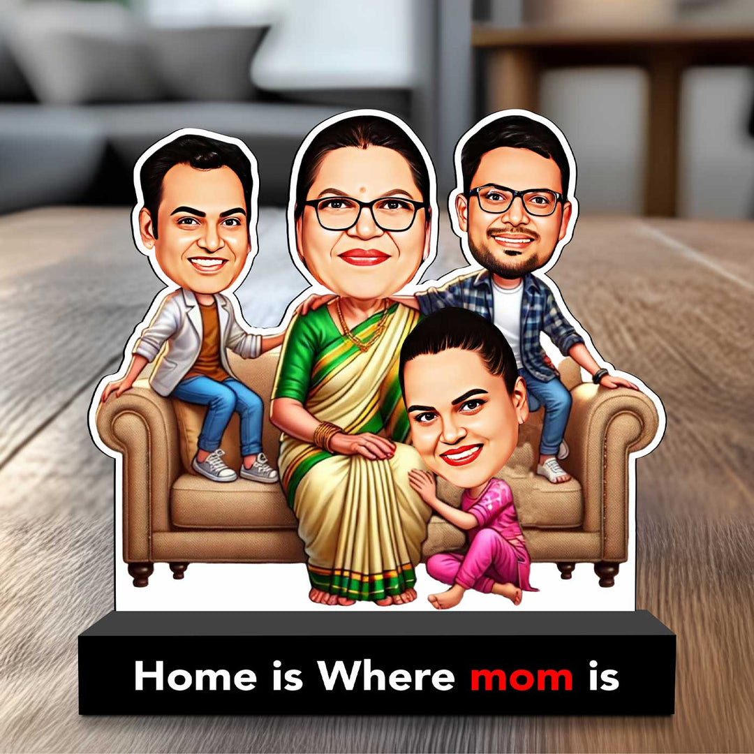 Photo Personalized "Home Is Where Mom Is" MDF Wood Caricature Cutout For Mothers