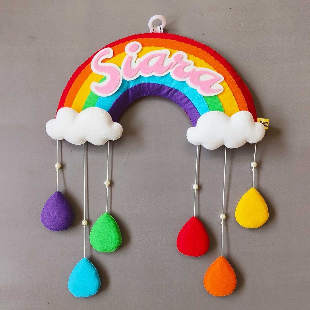 Personalized Handmade Rainbow & Cloud Theme Felt Kids Name Plate