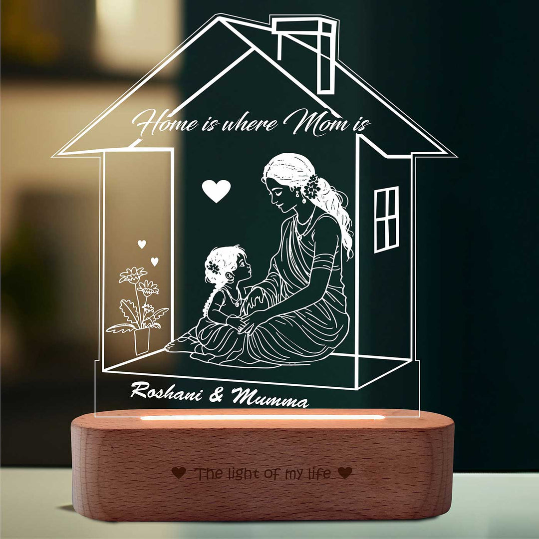 Personalized Elegant "Home is where Mom is" Engraved Acrylic Lamp For Mothers