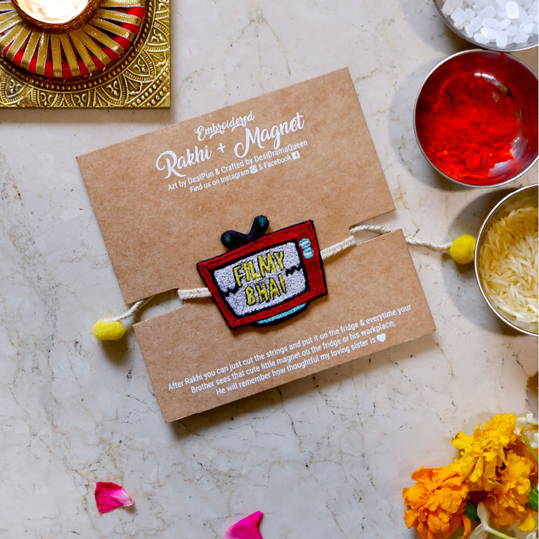 Handmade Filmy Bhai Pom Pom Felt Rakhi For Brother - Product Packaging Display