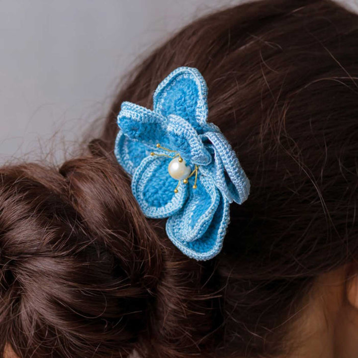 Handmade Crochet Blue Lotus Design Hairstick