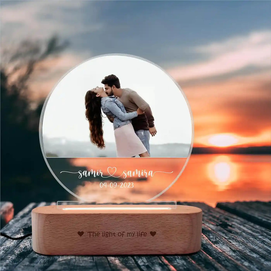 Photo Personalized Printed Moon Theme Couple Acrylic Table Lamp