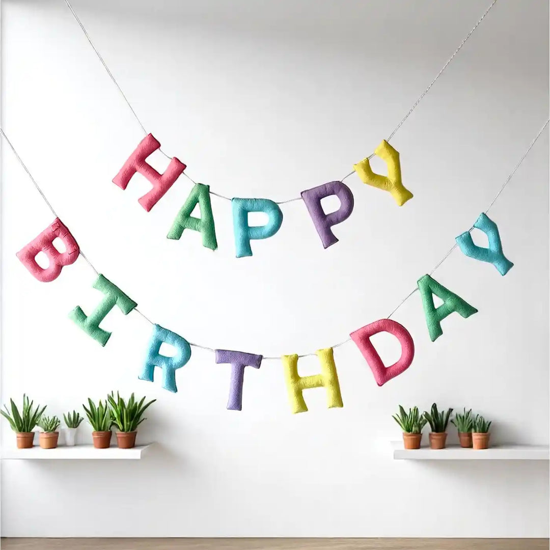 Handmade Joyful Design Felt Happy Birthday Banner