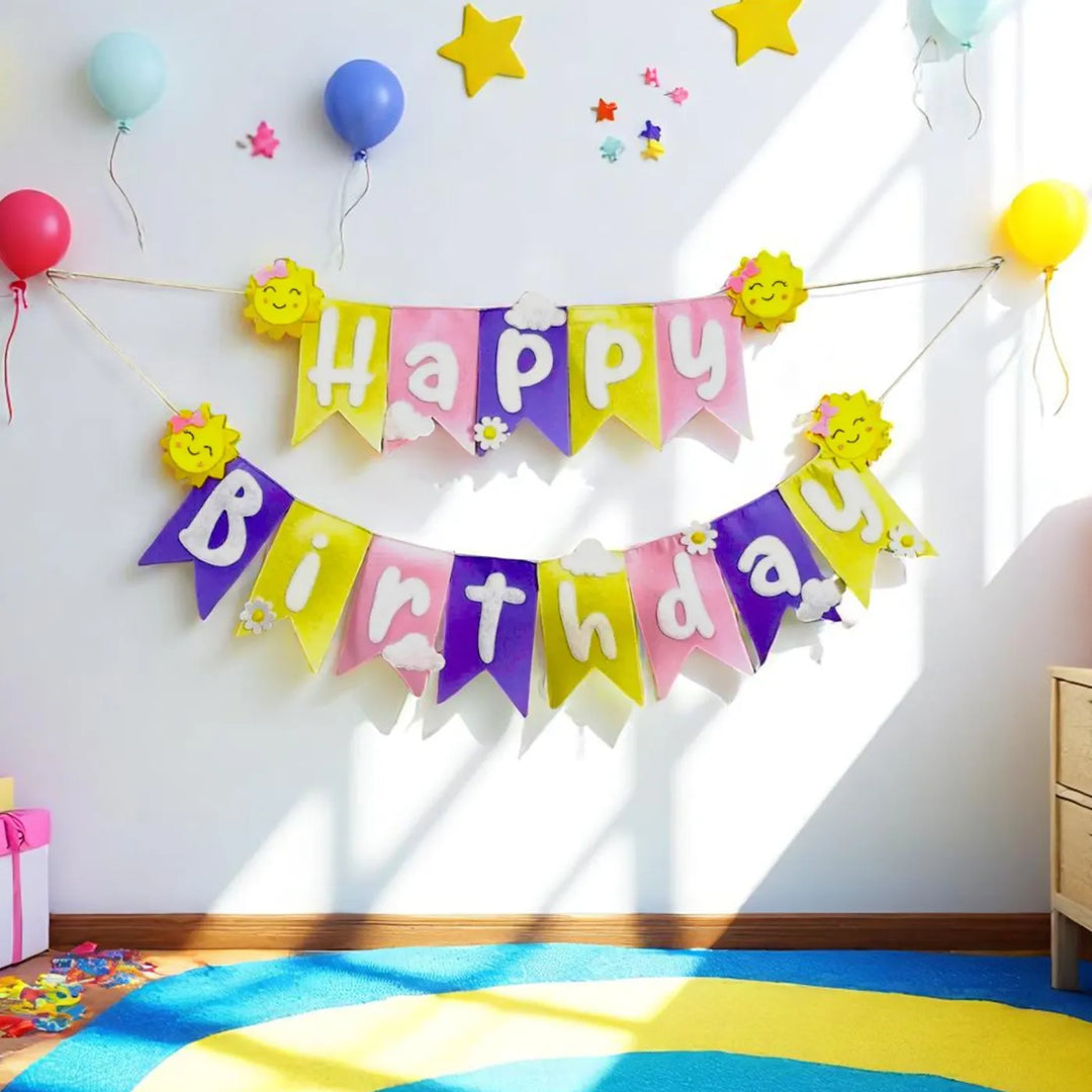 Handmade Sunshine Theme Felt Happy Birthday Bunting