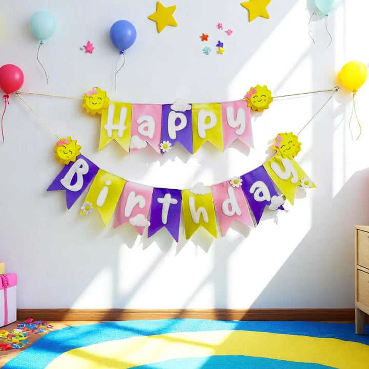 Handmade Sunshine Theme Felt Happy Birthday Bunting