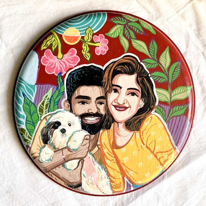 10 Inch | Photo Personalized Hand Painted Pop Art Illustrated Caricature Wall Plate With Stand