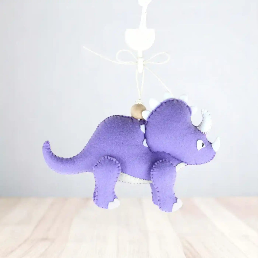 Handmade Triceratops Dinosaur Felt Hanging For Kids