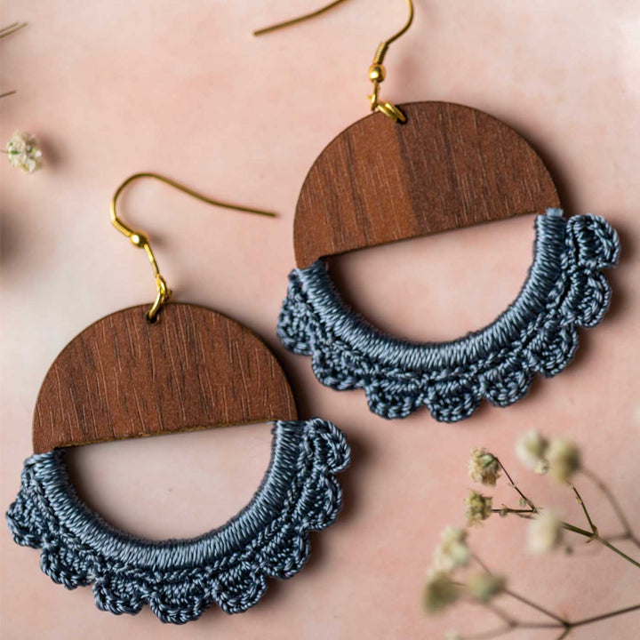 Handmade Grey Crescent Moon Design Earrings