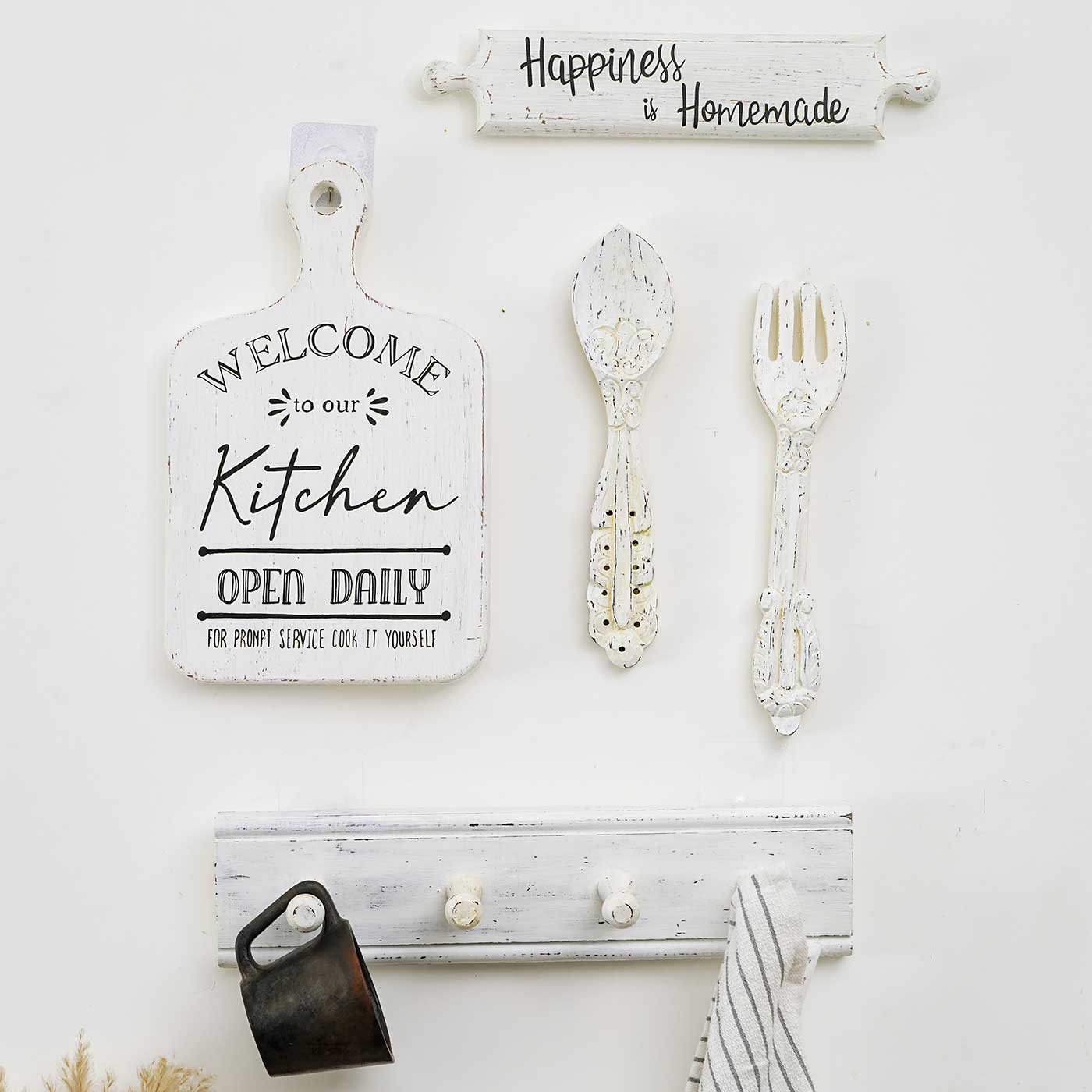 Buy Handmade White Wooden Kitchen Wall Decor | Set Of 5 Online On Zwende