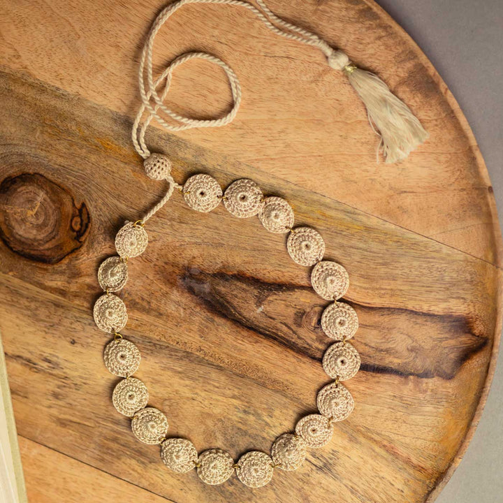Handmade Crochet Beige Ornate Tikki Necklace