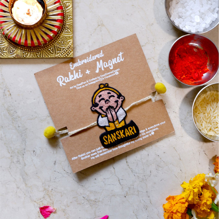 Handmade Sanskari Pom Pom Felt Rakhi For Brother - Product Packaging Display