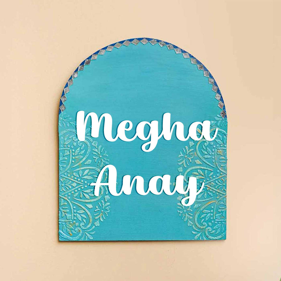 Personalized Royal Blue Theme Mdf Wood Name Plate - Name Personalization Example Front View