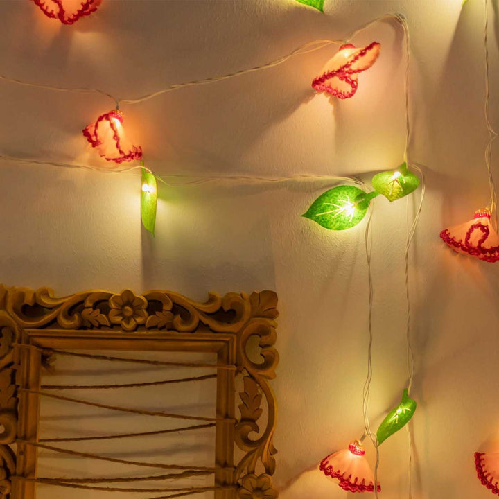 Handmade Crochet Meadow Red Floral Design Felt Fairy Light