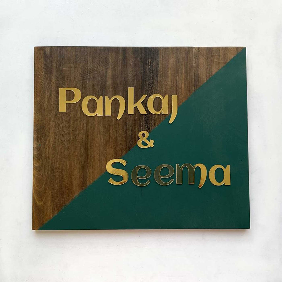 Personalized Minimal Jade Oak Rectangle Pine Wood Name Plate With 3D Letters - Front View with Name Personalization