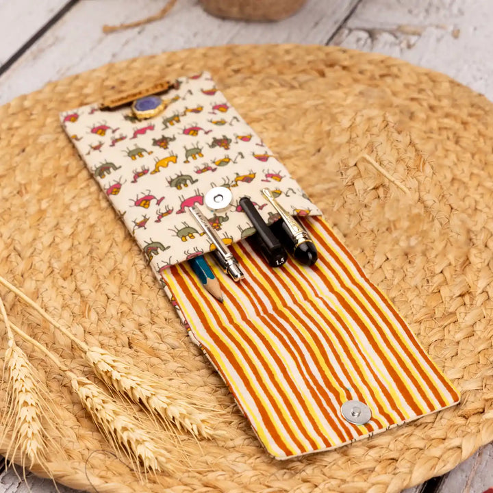 Zoo Print Multipurpose Cotton Ecofriendly Pen Holder With Agate Accent | 8 x 3.5 inch