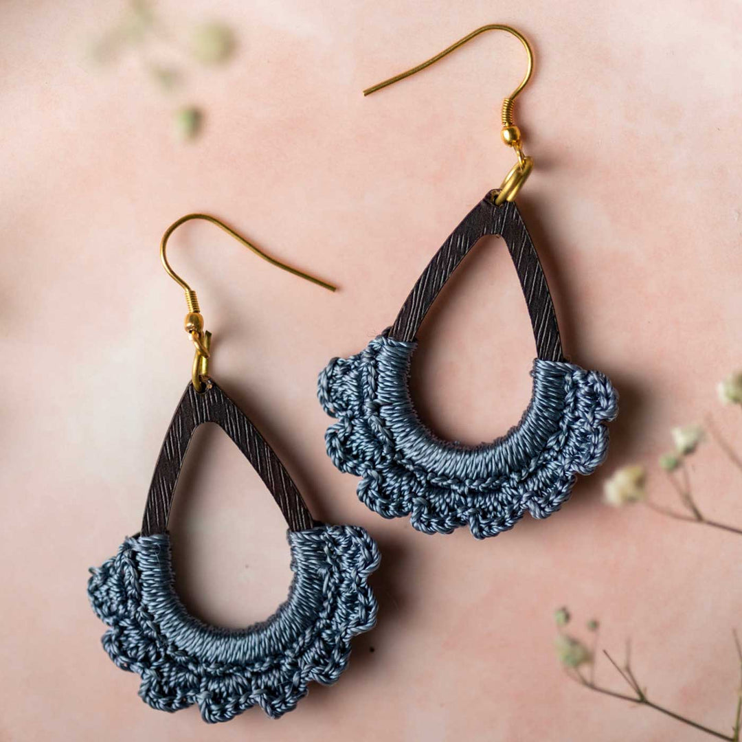 Handmade Crochet Grey Rain Drop Earrings