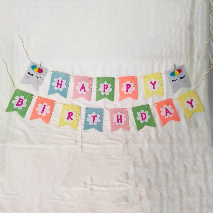 Handmade Unicorn Theme Felt Happy Birthday Banner