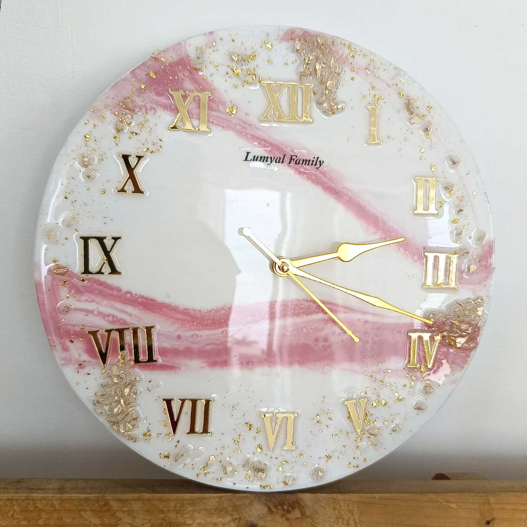 Personalized Handmade Pink & White Resin Wall Clock