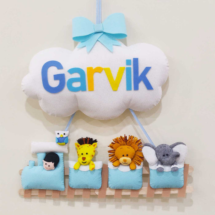 Personalized Handmade Animal Train Theme Felt Kids Name Plate